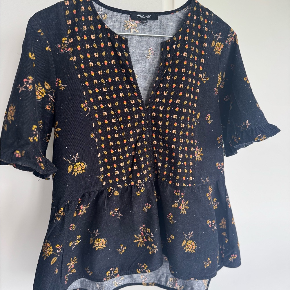 Madewell Black and Yellow Floral Blouse